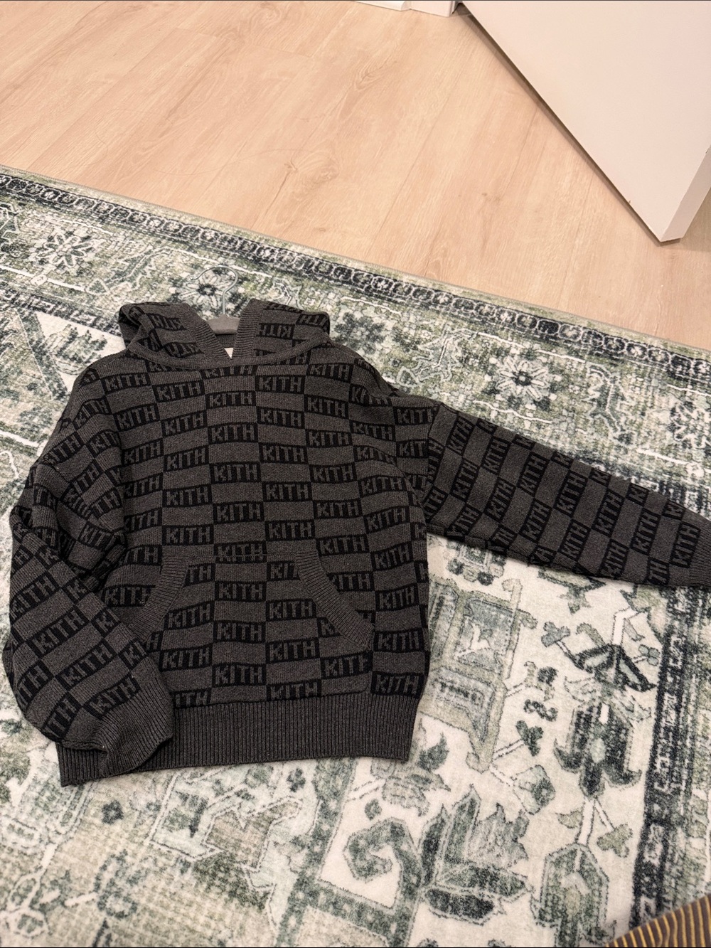 Kith Charcoal and Black Logo Jacquard Crewneck Sweater
